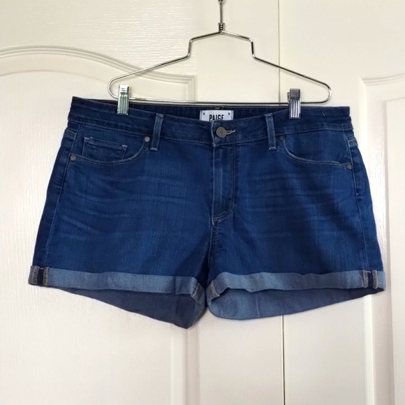 PAIGE jimmy jimmy short denim shorts size 30 midrise medium wash tacked cuff - Picture 1 of 12